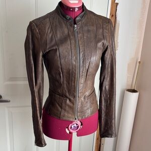 Women's Brown Leather Zip-Front Jacket